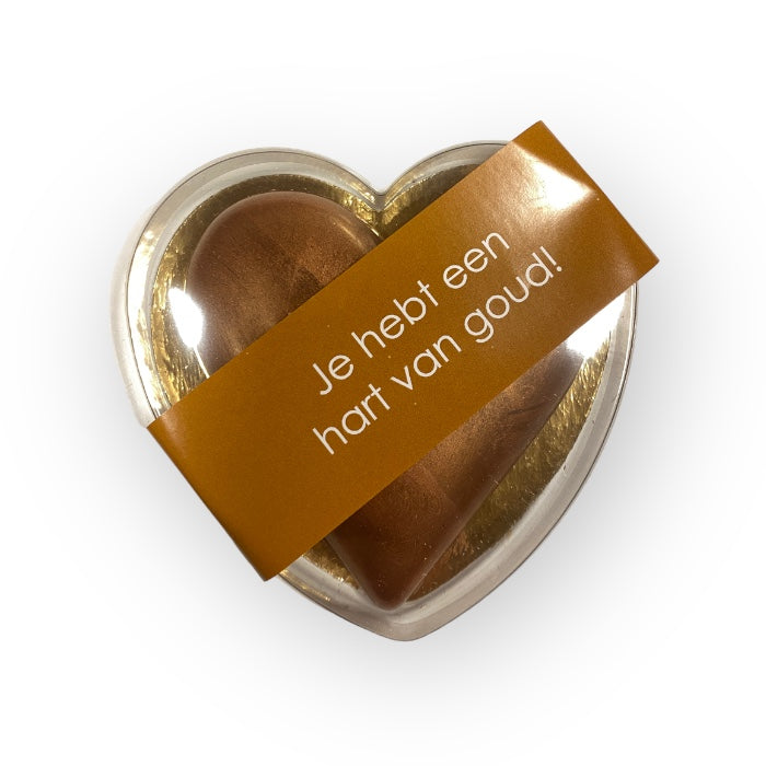 Caramel Heart of Gold. Chocolate heart Gold filled with soft salted caramel. Letterbox mail