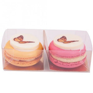 2 Macarons de Paris met logo in transparant doosje(vanaf 20 doosjes) - Macaronstore.nl